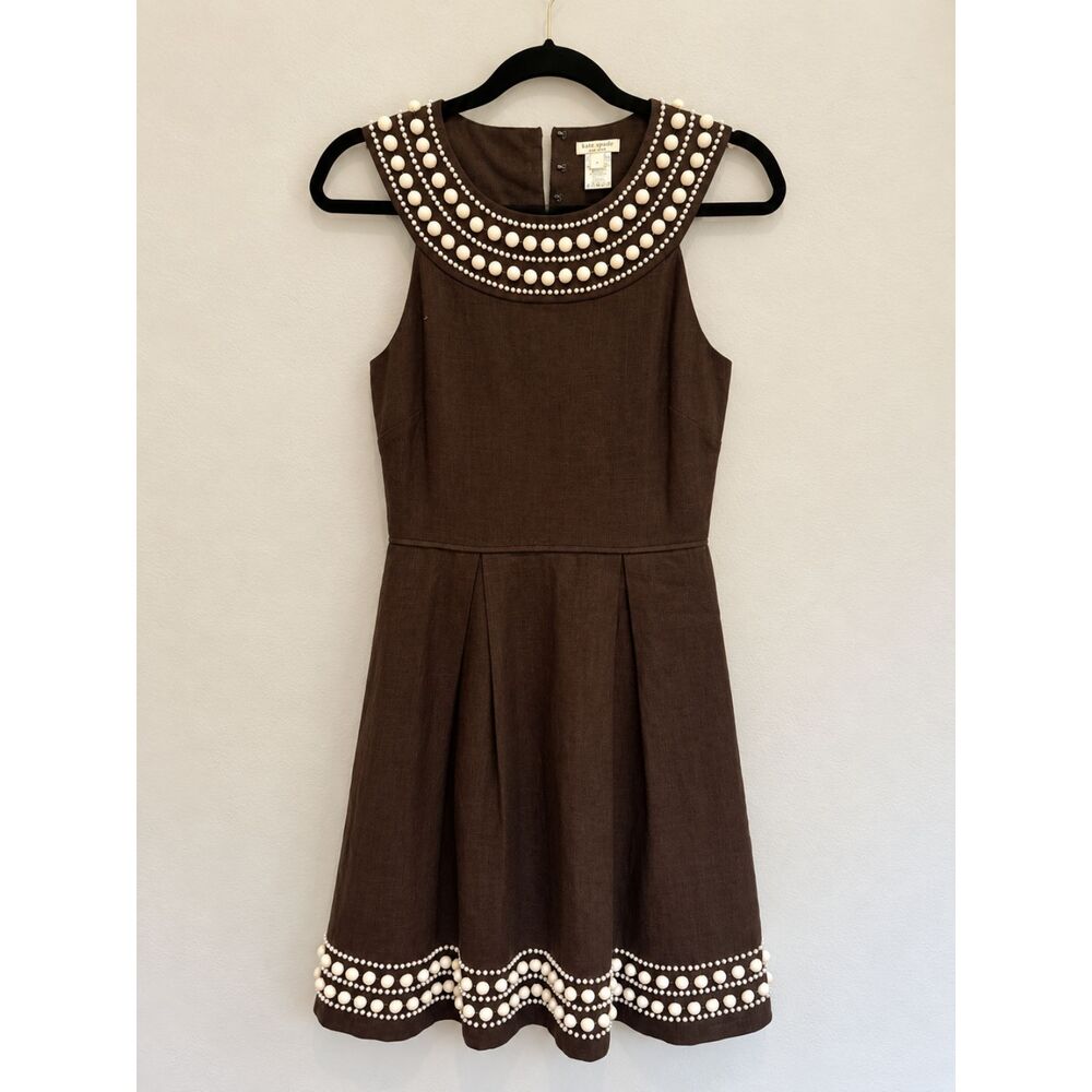 Vintage Kate Spade Brown Pearl Beaded Fit & Flare Dress Size 2